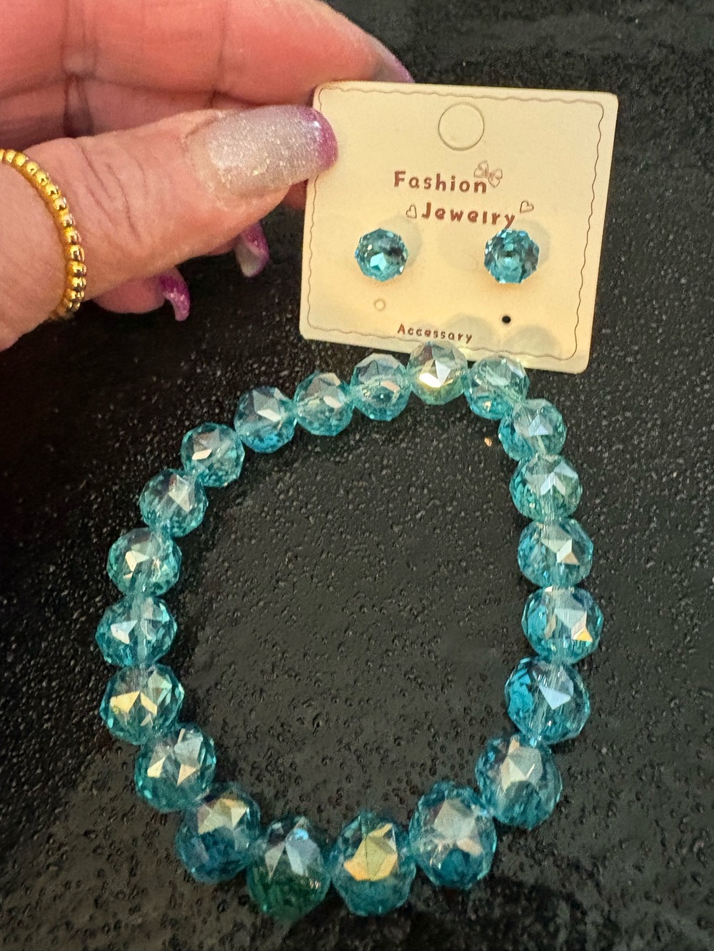 Bracelet & Earring Set-Avalaya Azure Blue Glass Flex Bracelet - 18cm Length